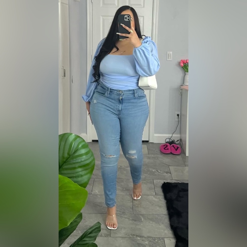 Light Blue Off-Shoulder Top and Jeans